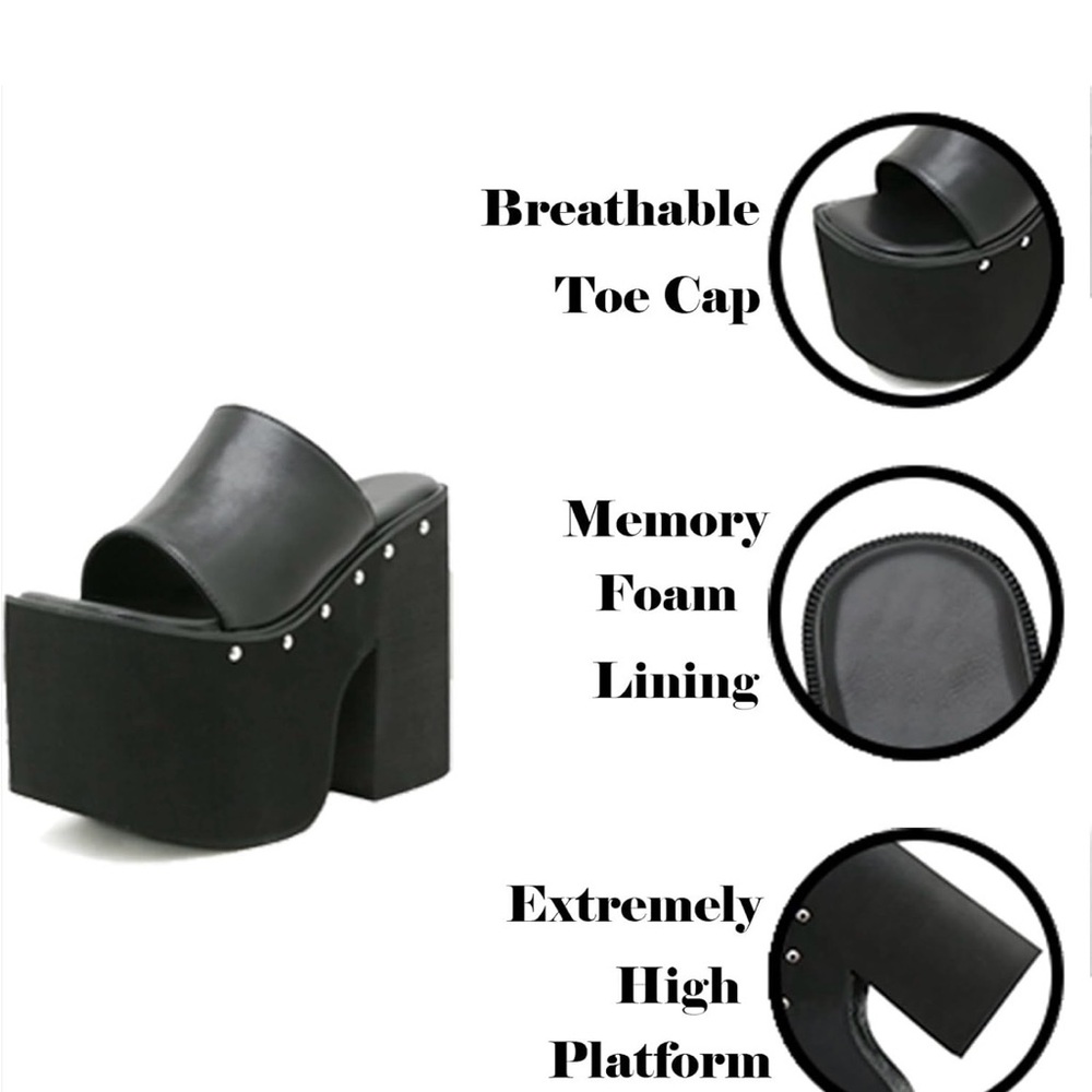 Black Platform Slide Mules - Women Size 9 Chinese Size 41 - Picture 4 of 13
